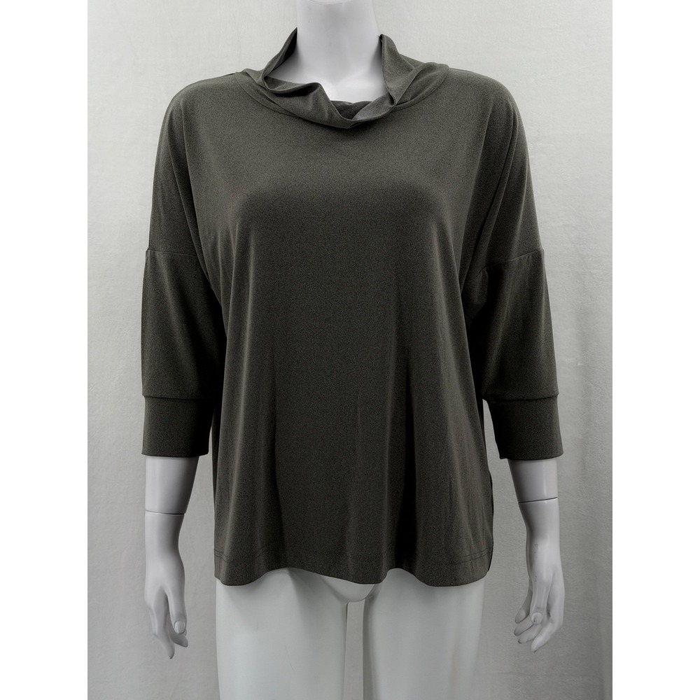 Sympli Top Womens 12 Gray 3/4 Sleeve Stretch Minimalist Lagenlook Relaxed Fit